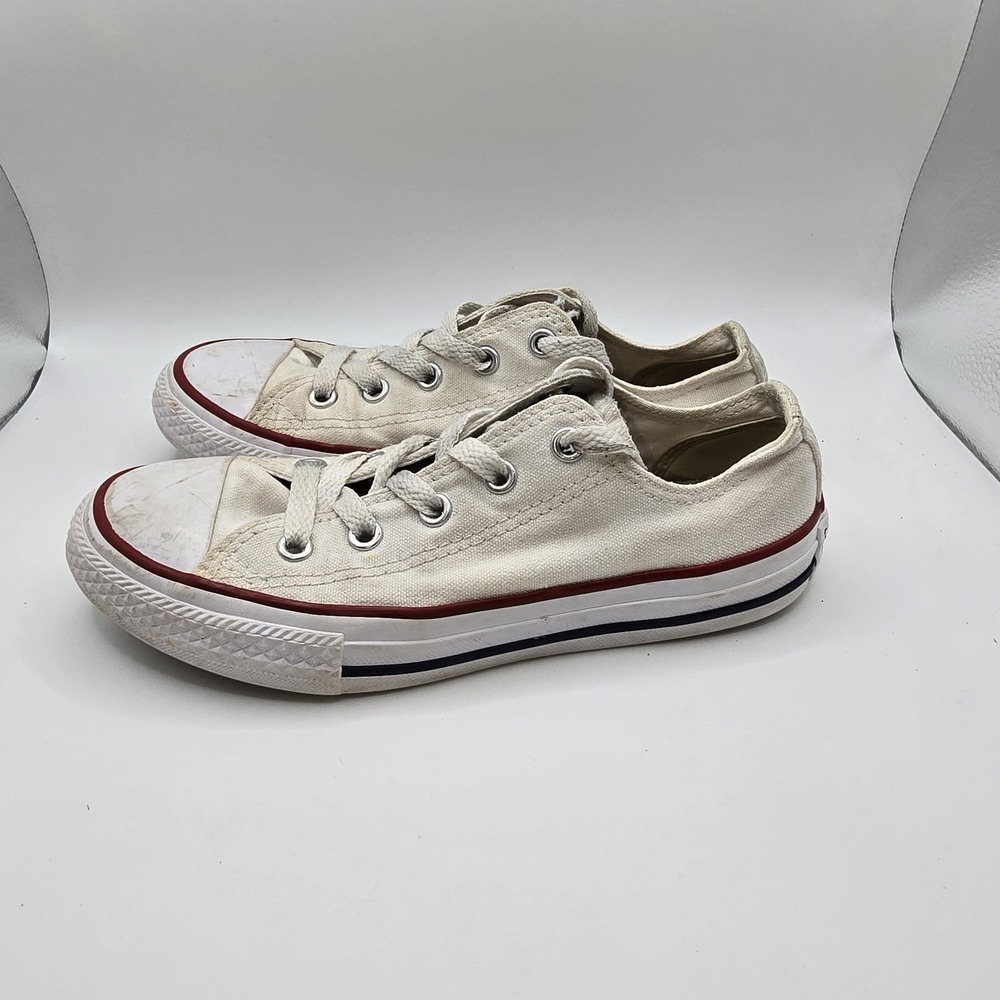 Converse All Star Low Top Sneakers Youth Sz 1 Off-White Canvas Lace-Up‎ Shoes